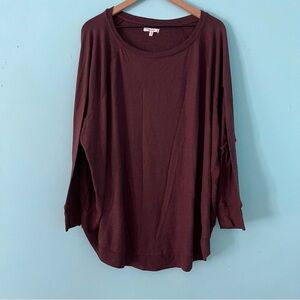 Maurices Haven Side Ribbed Panels Round Hem Tunic Sweater Burgundy 3X Plus Cozy
